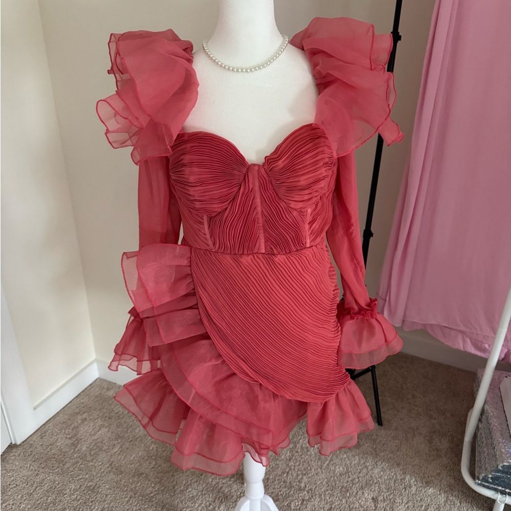ASOS Red Ruffled Long Sleeve Mini Dress